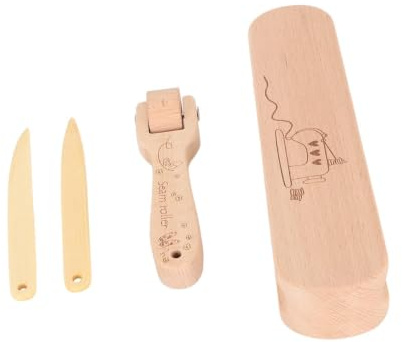 Schneider-Bügelholz Set mit Nahtroller Spitzendreher, Holz Bügelklotz für präzises Dämpfen, Bügelhilfe für Quilten Nähen, aus Buchenholz Bambus, 4-teilig