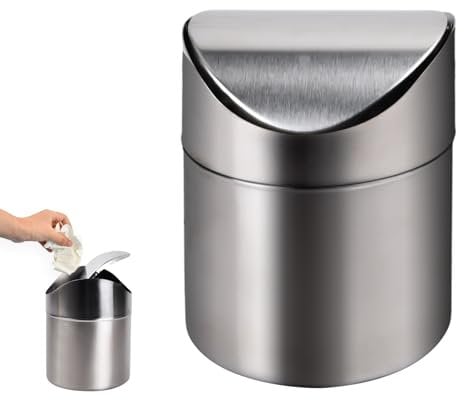 Gudalea Pattumiera da tavolo in acciaio inox con coperchio, mini pattumiera da tavolo, piccola pattumiera da cucina