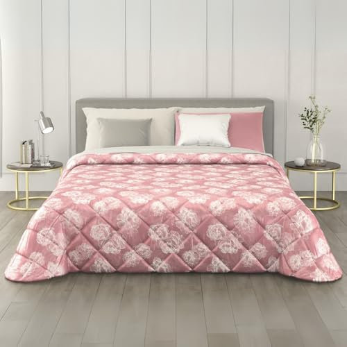 MAXIME MAISON - Trapunta Invernale Matrimoniale 260x260cm in Raso Jacquard, Piumone Matrimoniale Invernale (300gr/mq) Copriletto in Pregiato Raso Jacquard Made in Italy (Blossom Rosa)