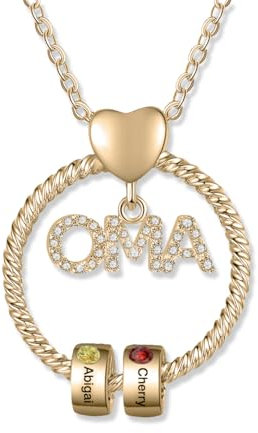 lorajewel Personalisierte OMA MAMA Halskette Kette mit 1-6 Namen Geburtsstein Silber Gold Anhänger Damen Halskette Geschenk für OMA MAMA Weihnachten Muttertag (OMA-gold-2 name)