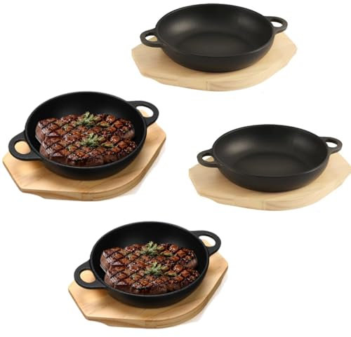 CiCixixi 4 Sets Mini Cast Iron Skillet Set, 6.1 Inch Sizzler Plates, Fajita Plate, Hot Steak Skillet Dish for Baking Cooking