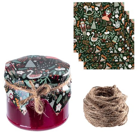 KADAX Schmuckdeckchen für Einmachgläser, dekorative Deckchen mit Jutekordel für Marmeladengläser, Marmeladendeckchen aus Papier (Weihnachtliche, 10 Stück)