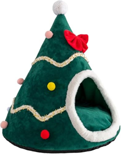 BJYCCAR albero di natale per gatti Cuccia per animali domestici, a forma di albero di Natale, cuccia per cani e gatti con cuscino rimovibile, accogliente cuccia per cani di taglia piccola e grande