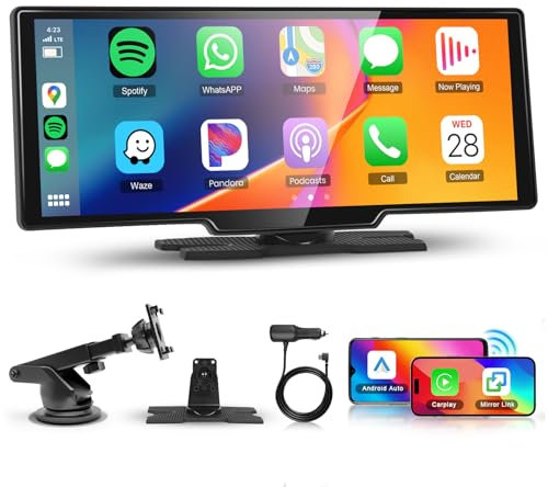10.26 Portable Car Radio Carplay Screen for Apple Carplay Android Auto Wireless, Hodozzy HD IPS Touch Screen Car Stereo with OTA SuperLink Mirror Link Bluetooth AUX FM Transmitter for All Vehicles
