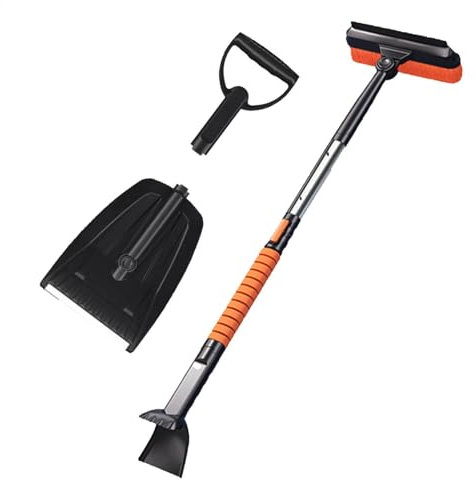 Pala de nieve para entrada – Kit de removedor de nieve, pala plegable portátil con agarre de espuma y mango de aluminio grueso, cepillos de nieve desmontables de gran capacidad para quitar la nieve