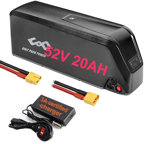 52V Ebike Battery 20Ah Electric Bike Lithium Battery Pack Replacement with Charger/BMS, 5 Pin Base, USB Port for 1500W 1000W 750W 500W 350W 250W Motor