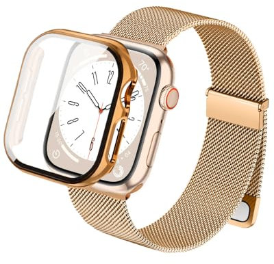 SimpleThings Compatible avec le bracelet milanais Apple Watch séries 10, 9, 8, 7, 6, 5, 4 SE avec étui de protection, boucle magnétique en métal avec coque de protection pour iWatch 46/45/44/42/41/40