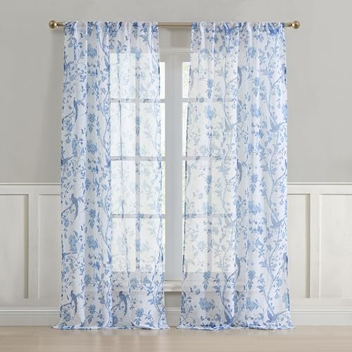 Laura Ashley Summer Palace Fenstervorhänge mit Stangentasche, 243,8 cm Länge, 2 Paneele, durchscheinende Lichtfilterung, Blau