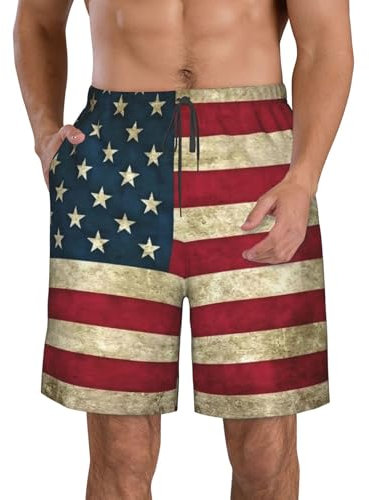 Evengigy Short de bain pour homme - Séchage rapide - Imprimé drapeau américain - Short de bain amusant, blanc, XXL