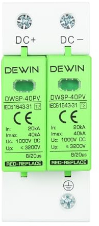 Wattive Scaricatore di Sovratensione 2P 40KA 1000V DC Scaricatore Fotovoltaico Protezione da Sovratensioni e Fulmini DC Protezione Contro le Sovratensioni Guida DIN
