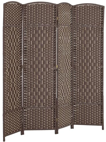 HOMCOM Paravent intérieur en Bois, 4 Panneaux, 180 x 180 cm, séparateur de pièce Pliable, pour Salon, Chambre à Coucher, Maison, Marron