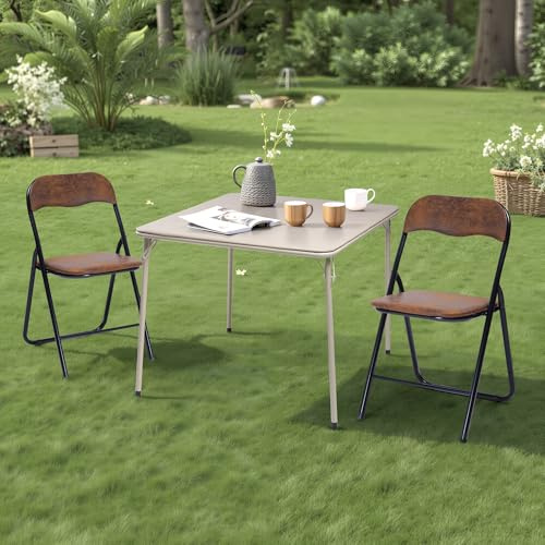 FurnitureR Klapptisch, klappbarer Campingtisch aus Metall/PVC, klappbarer Balkontisch, Gartentisch für Picknick, Camping und Outdoor Strand, 86x86x71 cm, Kamel