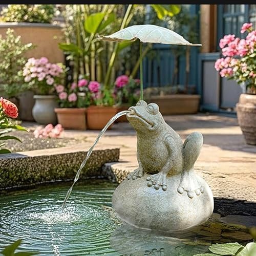 ZYZSY Fontaine de Jardin à cracheur Grenouille, Jet d'eau pour Bassin avec Pompe, Grenouille sur la Pierre - Sujet Cracheur pour Donner Vie à Votre Bassin de Jardin(Gray2)