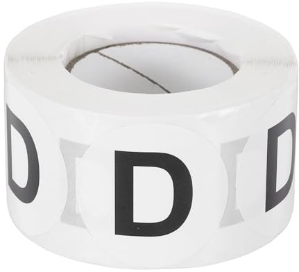 PATIKIL 500 Pcs Letter D Étiquettes D'Inventaire Autocollants Ronds Noir | Lettre D Points, Étiquettes Adhésives Semi-Brillantes Pour Organisation Maison Bureau Stockage, 1 Rouleau