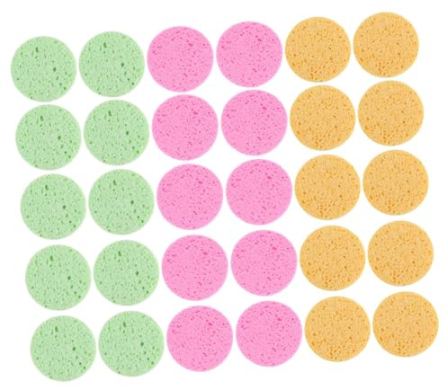 TOVINANNA Runde Reinigungsschwämme für Make Up Entfernung Leicht und Exfolierend 30 Stück Faserschwamm für Gesicht und Reisen