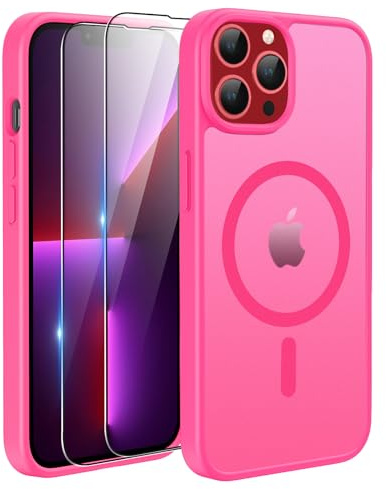 TQIAHF Cover Custodia Magnetica per iPhone 13 Pro Max, Rosa Rossa | 2 Pellicola Vetro Temperato Protezione Schermo Compatibile con Magsafe Militare Antiurto Sottile Opaca Telefono Case
