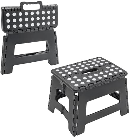 Kunststoff Antirutsch Klapptritt grau 29x22 cm bis 150kg mit Griff | Tritthocker klappbar, Rutschfest, Aufstiegshocker, Für Camping Bad Garten Haushalt