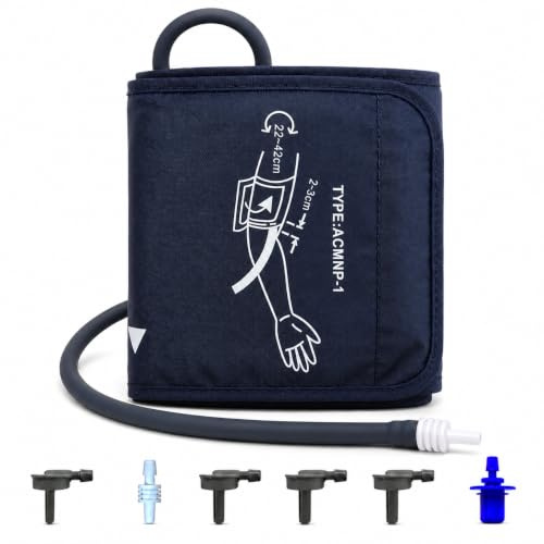 Universal Blutdruckmanschette Oberarm 22–42 cm mit 6 Adaptern – Ersatz Manschette für Blutdruckmessgerät Kompatibel mit Omron, Beurer, Medisana, A&D – Arm Manschette bequem & langlebig (Blau)