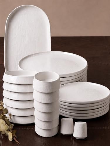 BRICARD Bellon Servizio Piatti 27 Pezzi Bianco Rilievo - Set Piatti 6 Persone In Piatti Porcellana - Piatti Moderni E Piatti Colorati Piani E Fondi - Set Piatti Per Microonde E Lavastoviglie