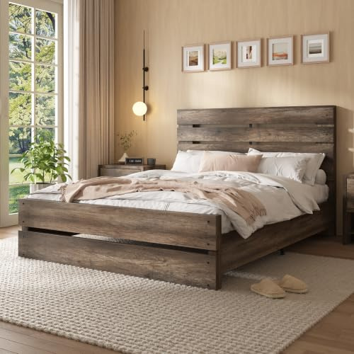 LUXOAK Bettgestell 160x200 cm mit Holzoptik, Holzbett mit Lattenrost, Braun | Natürliche Holzmaserung, 4-Latten-Kopfteil, stabiler Metallrahmen, EVA Geräuschdämmung, bis 400 kg belastbar
