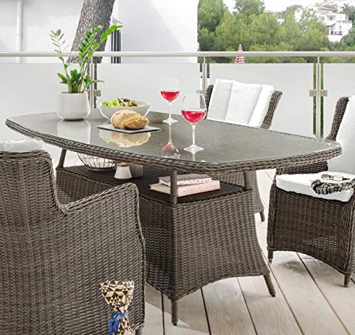 Destiny Gartentisch Luna 180x100x75cm, aufgelegte Glasplatte, Vintage braun