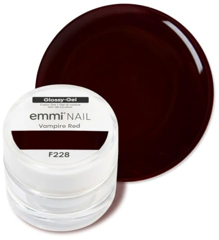 Emmi Nail Glossy-Gel UV Nagelgel 5ml – Hochdeckendes Farbgel mit Glitzer – Kein Versiegeln nötig – Mittelviskos & nicht verlaufend – Hochglanz für Nailart, Fullcover & Studio Nägel - Vampire Red