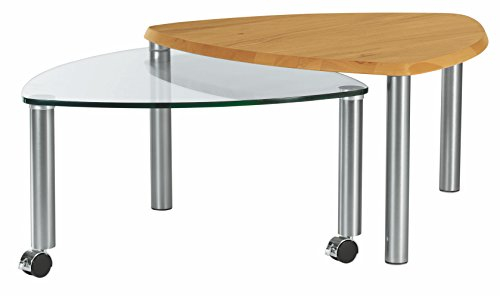 Vierhaus, 4316-WEI, Massivholz/Glas/Metall, ausdrehbar, Ablage, 80 x 80 x 39 + 45 cm, Wildeiche/nickelfarbig