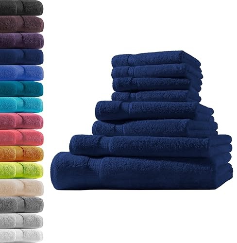 1x Badetuch + 1x Duschtuch + 2X Handtuch + 4X Gästetuch | Navy | 100% Baumwolle Frottier | Oeko-TEX® Standard 100 | Premium Qualität 500 g/m²