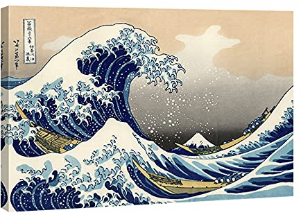 Wieco Art Große Welle von Kanagawa Katsushika Hokusai Giclée-Kunstdruck, Wandkunst, abstrakte Meereslandschaft, Bilder, Gemälde für Wohnzimmer, Heimdekoration, gespannt und gerahmt, Meeres-Kunstwerk