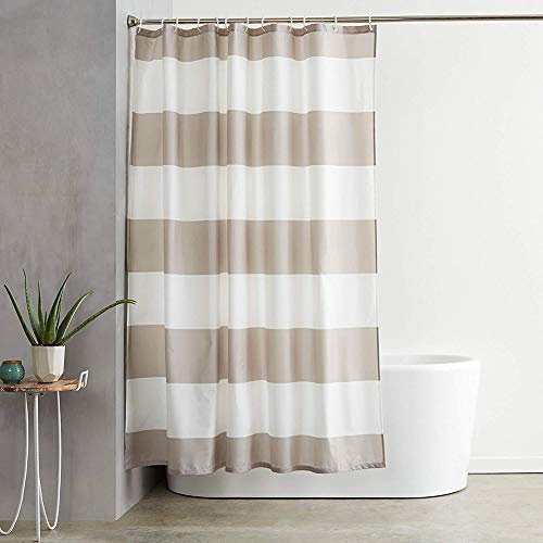 Hengweiuk, tenda da doccia impermeabile, a righe, tenda da bagno con ganci, in tessuto anti muffa, sostenibile, lavabile, Poliestere, Mika-a, 71 x 71 Inches