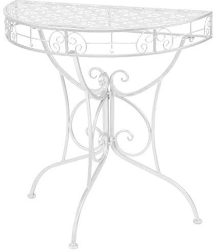 yorten Halbrund Metall Beistelltisch Vintage Wandtisch Halbtisch Gartentisch Konsole 72 x 36 x 74 cm (L x B x H) Silbern