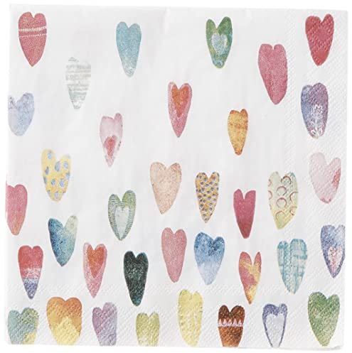 Boston International - C844300 Boston International IHR 3-lagige Cocktail-Getränke-Papierservietten, 12,7 x 12,7 cm, Regenbogen-Herzen