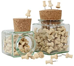 BeDelivered Elegant Holz Pinnadel in Korkglas, 120x, wiederverwendbar, umweltfreundlich, Holzfarbe, SHARP_PIN, Pin, Nadel