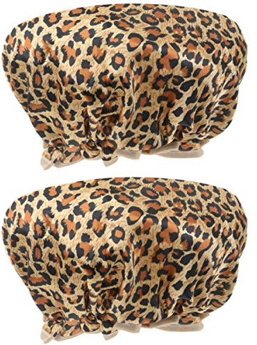 2pcs Shower Caps for Women Double-layer Peva Hair Protective Caps Leopard Print for Bathing and Hair Styling Easy to Use and Carry