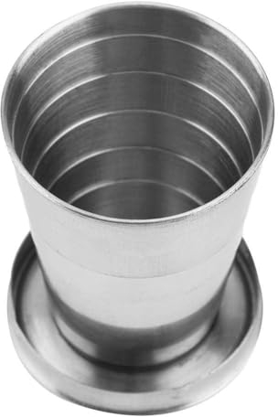 HERCHR Bicchiere da Viaggio Pieghevole in Acciaio Inox, 60ml Telescopico, Tazza da Campeggio Portatile Con Portachiavi, Per Birra
