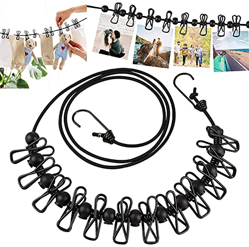 Powmag Wäscheleine ausziehbar, Camping Zubehör Wohnmobil, 180-340 cm, Camping Wäscheleine Reise Outdoor, Flexible Wäscheleine Tragbar Elastische mit Klammern leicht Outdoor Wäscheleine Elastisch