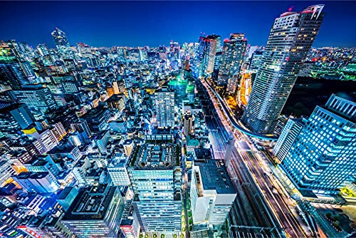 Muralo Vlies Fototapete 135 x 90 Tokio Stadt Japan Tapete Architektur Gebäude Wolkenkratzer Straßen Wohnzimmer Schlafzimmer Wandbilder XXL Wand Br. 135 cm x Hö. 90 cm