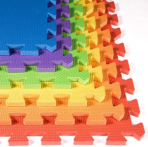 FlooringInc Baby Play Mat for Floor, Extra Large 2'x2' Foam Floor Tiles for Kids, Soft Interlocking Puzzle Mat, 1/2 Inch Thick, Non-Toxic EVA (Rainbow, 48 Tile Pack, 192 Sq Ft)