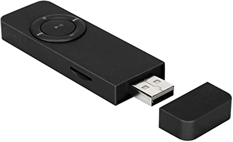 Yunseity USB MP3 Player Stick, Digital MP3 Music Player with Lanyard and Earphone, Support up to 32GB Expansion Memory Card(Not Included)(Black)