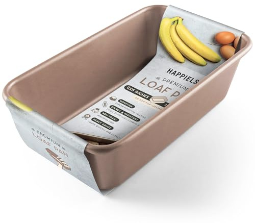HAPPIELS 12,7 x 22,9 cm Antihaft-Kastenform, 0,5 kg, zum Backen im Ofen | | Ungiftig – Karbonstahl – Gold – Bananen-Brotform