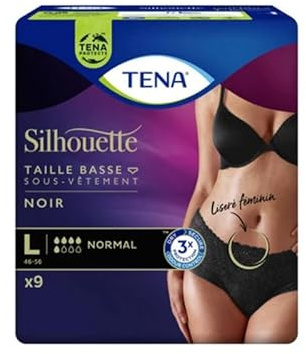 Tena Silhouette Normal Noir - Niedrige Taille Large - 1er Pack (1 x 9 Stück)