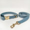 aicanis | Hundehalsband und Leine im Set | Elegante Geschenkbox mit Motiv-Karte | Aus Kord mit Goldener Schnalle | Hellblau | Größe M