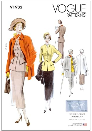 Vogue Patterns V1932B5 Misses' Vintage Suit and Coat B5 (8-10-12-14-16)