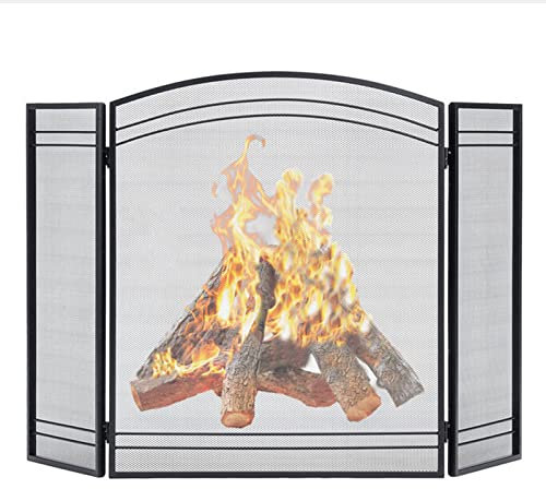 Salvachispas Chimenea Pantalla De Arco De Chimenea Moderna 121×80cm, Malla De Hierro Forjado Protector De Llamas para Chimeneas De Gas y De Leña