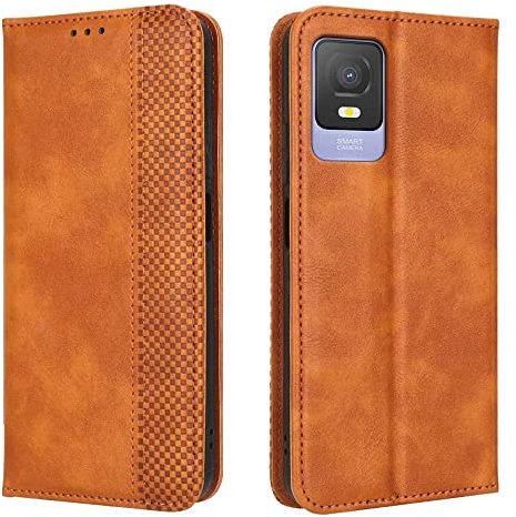 EASSGU Custodia per TCL 403 (6 Inches) Pelle PU Flip Folio Cover con Interruttore Magnetico, [3 Slot Schede] [1 Portafoglio] Case - Marrone