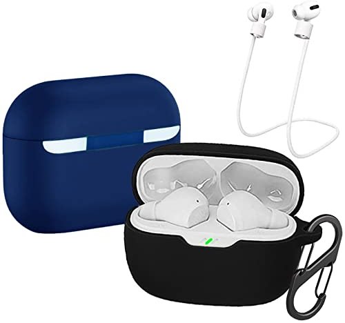 [2 Pack] easyBee Funda Compatible con JBL Vibe Beam/JBL Wave Beam Auriculares Inalámbricos Bluetooth, Carcasa Protector de Silicona con 2 Mosquetón y Correa Anti-Pérdida - Negro y Azul