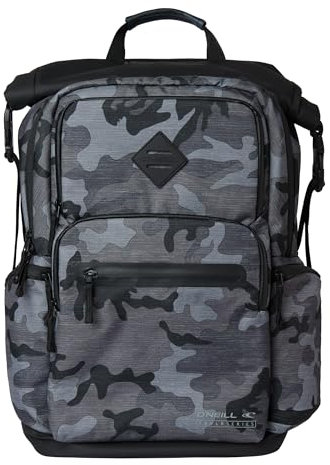 O'NEILL Herren Rucksack - Reiserucksack für Herren mit Laptophülle und Wasserflaschentaschen, Schwarz Camo | Odyssey Trvlr 37l, Einheitsgröße, Herren Odyssey Trvlr 37l Rucksack, Schwarz Camo
