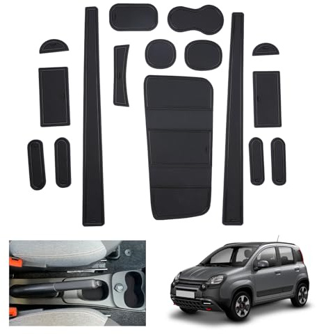 GAFAT Compatibile con Fiat Panda City Cross/Hybrid 2021-2026 2027 Tappetini Antiscivolo, Accessori Panda Cross 2025 Tappetino Gomma per Console Centrale, Cuciture de Porta [Non per 4X4] (Nero)