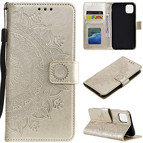 CoverKingz Handy Case kompatibel mit iPhone 11 Pro [5,8 Zoll] - Handy Cover mit Kartenfach Phonecase - Smartphone Hülle klappbar Motiv Mandala Gold