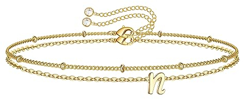 TINGN Armband mit Buchstaben Damen Mädchen, 14K Vergoldet Armbänder Initiale N Armband Personalisiert Armkette Schmuck Damen Mädchen Geburtstag Weihnachten Geschenkideen für Frauen Tochter